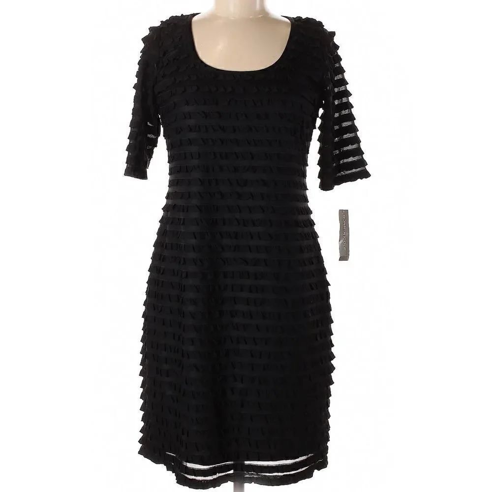 Ronni Nicole Black Scoop Neck Fringed Layered Dress Size 8